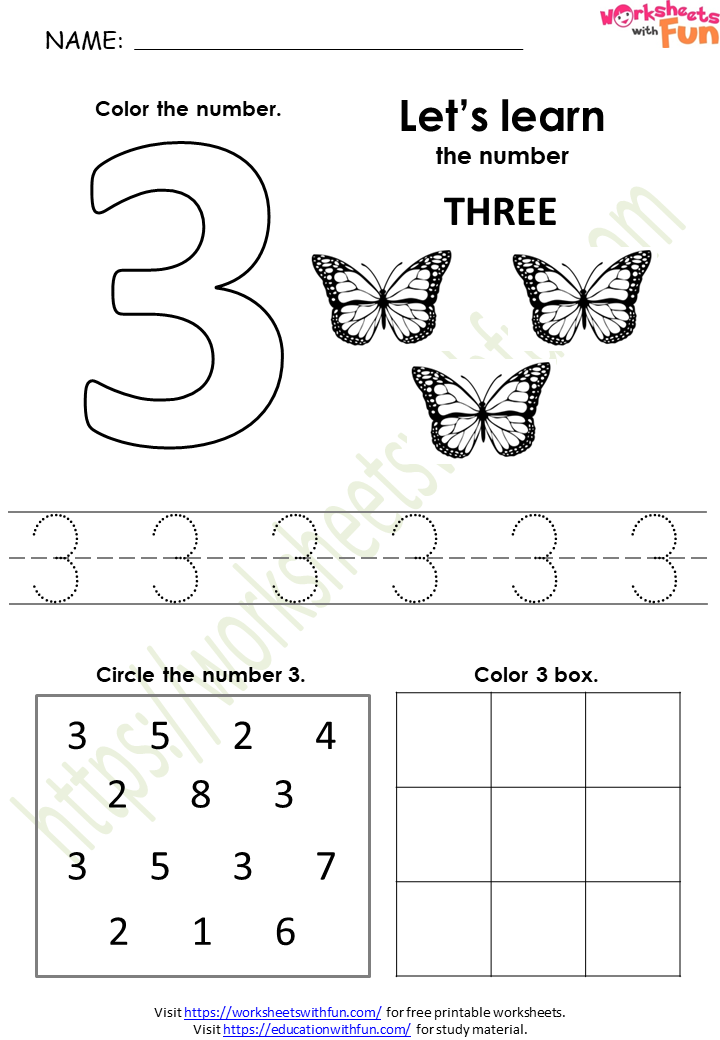 Number 3 Tracing And Colouring Worksheet For Kindergarten Coloring Worksheets For Kindergarten